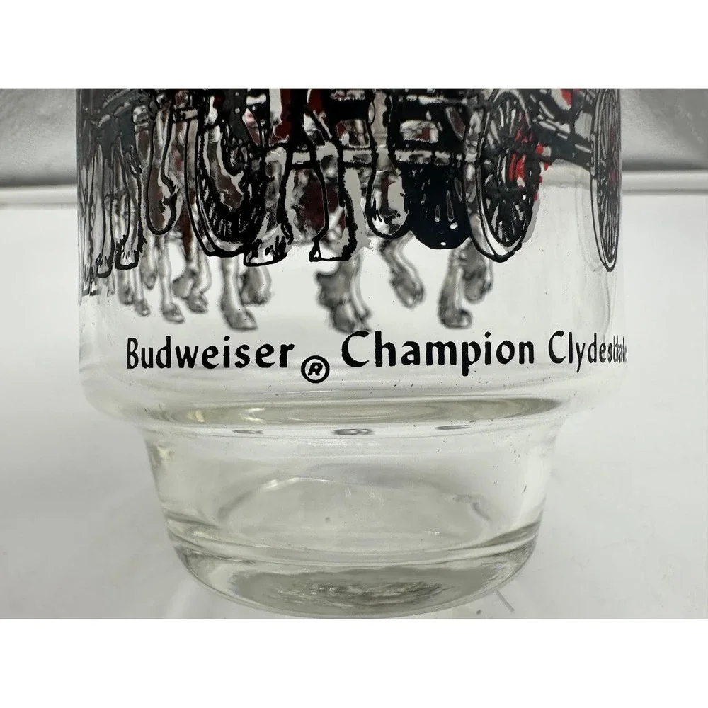 Vintage Budweiser Champion‎ Clydesdales Beer Glass Spivey Graphic Clear 16oz